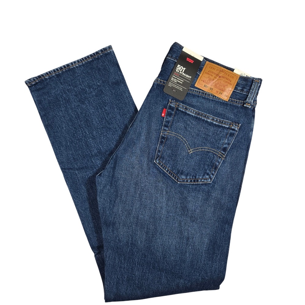 Levi's Premium 501 '93 Straight Fit Mens 34x34 Stretch Blue Jeans Button Fly